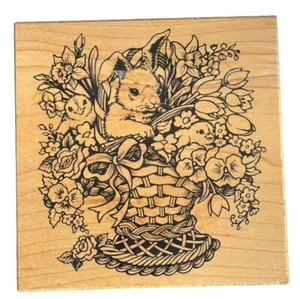 Easter Holiday Basket Spring Flowers Bunny Rabbit PSX K-1439 Wood Rubber Stamp - Picture 1 of 3