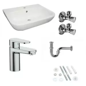 Waschtisch Waschbecken 60cm m. Armatur Siphon Eckventile Komplettset - Bild 1 von 1