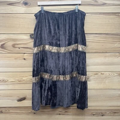 Emma James 女式裙 16W 天鹅绒 Midi 金色丝带佩斯利分层波西米亚 B17 — 第 1/4 张图片