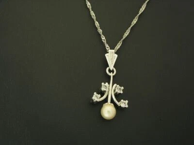 925 Collana IN Argento Sterling & Ciondolo Con Perle Akoya & Vetro / 5 4g/42 0 - Immagine 1 di 4