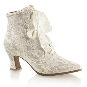 Cream Lace Up Vintage Victorian Wedding Bridal Shoes Steampunk Boots Womans - Picture 1 of 3