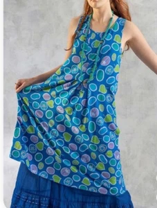 Gudrun Sjoden COULEUR 2XL sleeveless Dress Floral dots Pockets Cotton blue XXL - Picture 1 of 5