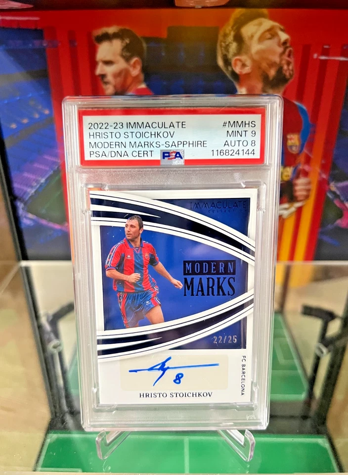 Panini Immaculate Hristo Stoichkov 2022-23 marcas modernas azul automático/25 PSA 9 como nuevo Foto 1 de 4