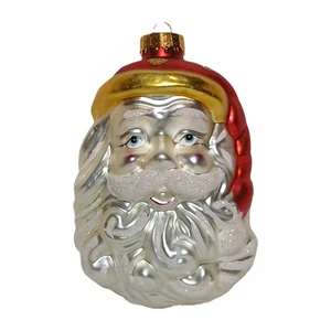 Testa di Babbo Natale in vetro soffiato vintage viso ornamento natalizio glitter luccicante iridescente - Foto 1 di 10