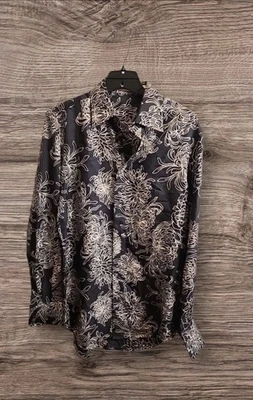  Sean John Black & Beige Silk All Over Print Button-Up M Dressy Shirt Designer  - Image 1 of 4