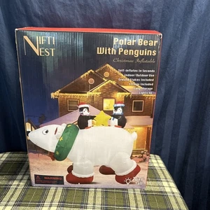 Suntisfy Polar Bear with Penguins Christmas Inflatable 2021 6 Ft. Tall      S3 - Picture 1 of 11