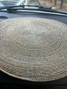 13” Round Glass Beaded Gold /Silver Placemats Set Of 4 Holiday - Picture 1 of 11