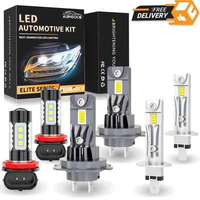 Kit combinado de faros LED para Peugeot 307 2005-2008 6 piezas haz alto/bajo y luz antiniebla Foto 1 de 4