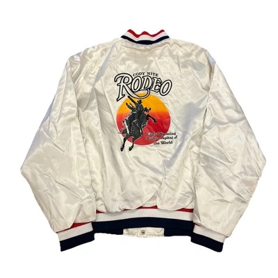 CHAQUETA BOMBER VINTAGE AÑOS 80 CODY NITE RODEO BLANCA SATINADA ABOTONADA TALLA L H7 Foto 1 de 4