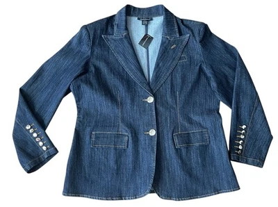 Chaqueta Blazer Ashley Stewart Para Mujer Talla 18/20 Azul Oscuro Elástica Denim Nueva Con Etiquetas Foto 1 de 4