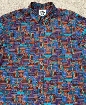 Vintage Hilo Hattie Tiki Face Hawaiian Shirt Men’s Size XL Purple Multicolor - Image 1 of 4