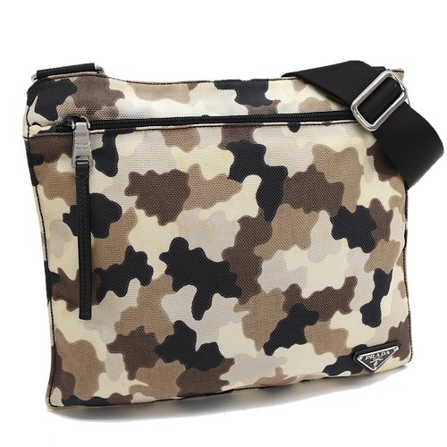Sac bandoulière Prada toile camouflage beige multi triangle logo plaque