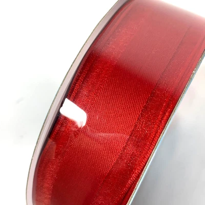 Kirkland Wire Edged Ribbon Red Stripe Sheer SatinLook 50 Yard Roll Bow Wrap 1.5" - Image 1 of 4