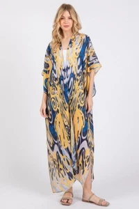 Boho Print Open Front Long Kimono - Picture 1 of 5