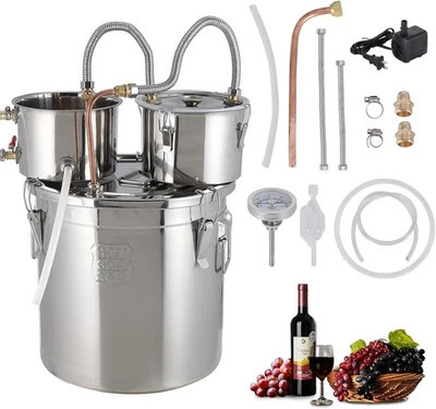 Double Chilled Alcohol Still - Stainless Steel Distiller+Copper Tube&Thermometer - Image 1 of 4