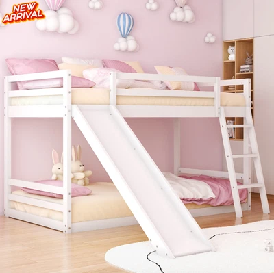 Cama Litera Twin y Twin Para Niños Twin Over Twin Bunk Bed with Slide White NEW - Image 1 of 4