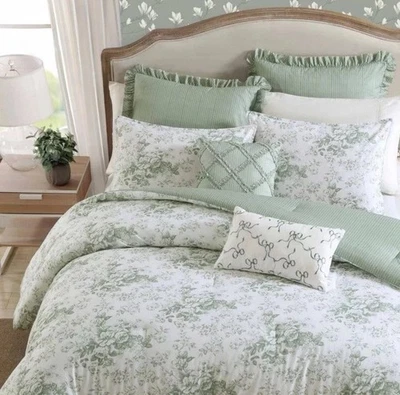 Laura Ashley ~ DOBLE ~ 5 piezas Elegante edredón floral verde Toile Delight farsa Foto 1 de 4