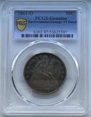 Medio dólar libertad sentada 1861-O - graduación profesional detalle en muy buen estado Foto 1 de 4