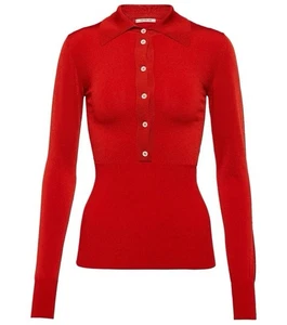 NUEVO Peter Do Diseñador Tejido Ajustado Polo ROJO Manga Larga S - Imagen 1 de 6