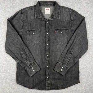 Levis Denim Pearl Snap Long Sleeve Shirt Large Mens Black Jean Western Cowboy - Picture 1 of 7