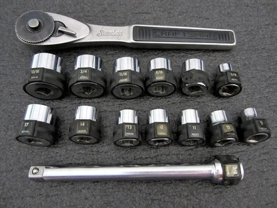 Trinquete de acero inoxidable vintage Craftsman 3/8" SAE y enchufes métricos 43762 EE. UU. Foto 1 de 4