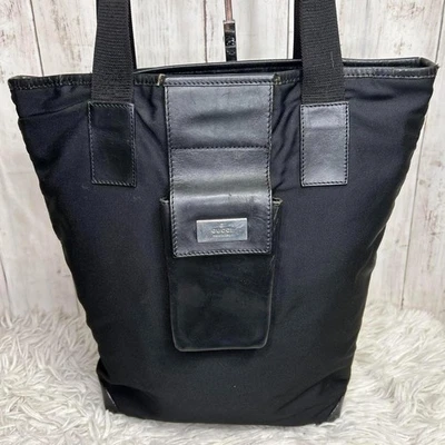 GUCCI Bolso de Mano Bolso de Hombro Logo Placa Nylon Cuero Negro Auténtico Foto 1 de 4