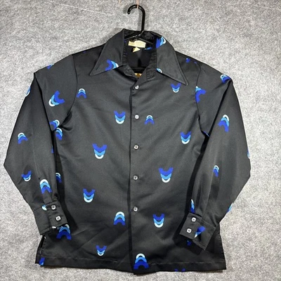 Camisa Discoteca De Colección Buffums Años 70 Hippie Sábado Noche Fiebre Poliéster Mod Para Hombres Med Foto 1 de 4