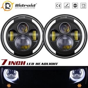 For Jeep CJ5 69-83 CJ6 69-85 7inch Round Sealed Beam Halo Ring LED Headlight - Picture 1 of 11
