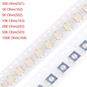 Potenciómetro recortador de resistencia variable de precisión SMD 3314G 500Ω 1KΩ 5KΩ - 100KΩ - Imagen 1 de 4