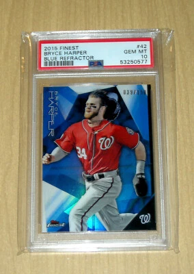 2015 Topps Finest Bryce Harper BLUE Refractor #42 PSA 10 GEM MINT 39/150 - Image 1 of 2