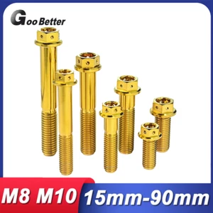 M8 M10 Titanium Drilled Hex Head Flange Bolt Screw Ti Golden 15-90mm Motorcycle - Imagen 1 de 34