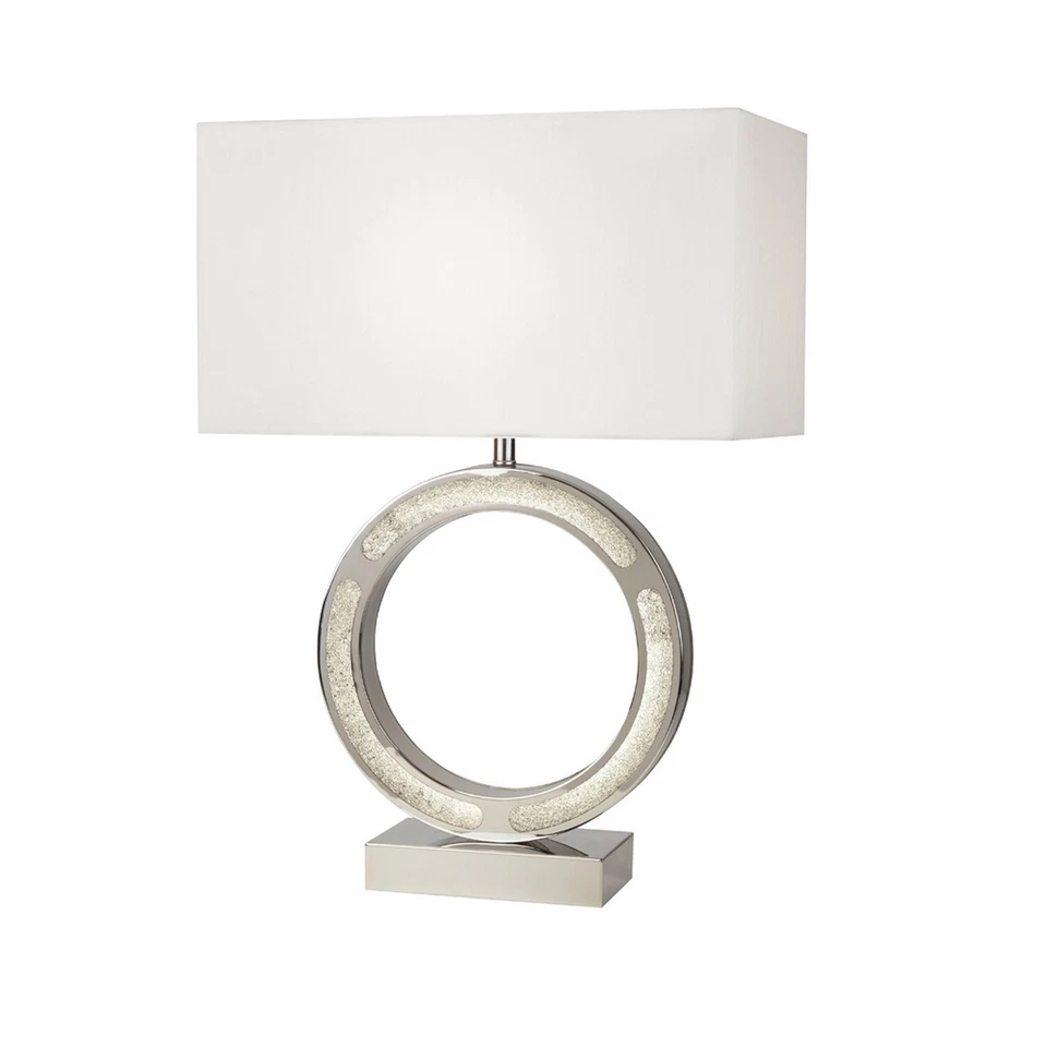 Chrome Finish Steel and Glass LED Base Bedside Desk Table Lamp with Fabric Shade - Image 1 of 1