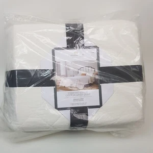 Threshold King Linen Blend Diamond Stitch Quilt White Size Midweight Coverlet - Picture 1 of 23