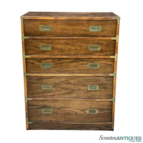 Vintage Hollywood Regency Campaign Walnut Chest of Drawers Dresser Cover