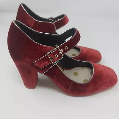 Boden Burgundy Velvety Heeled Shoes, EU 37 - Image 1 of 3