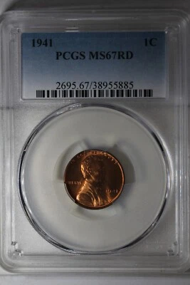 1941  .01  PCGS MS67 RD  Lincoln Head Cent, Lincoln One Cent - Image 1 of 2