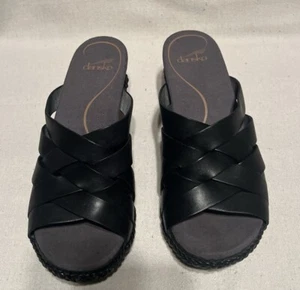 Dansko Tory schwarze gewebte Riemchen Keilabsatz Sandalen Größe 38 gebraucht, in einwandfreiem Zustand - Bild 1 von 9