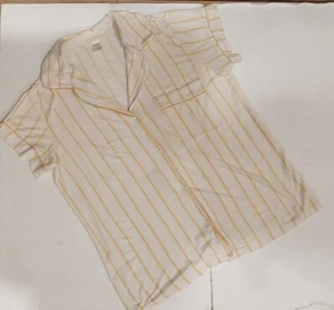 Eberjey Gisele sleepwear top white/yellow stripe button front pocket top m - Picture 1 of 6