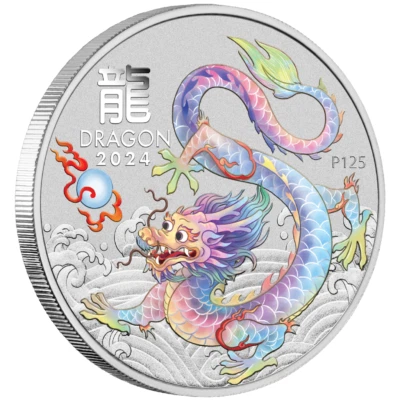 1 oz Silbermünze Jahr des Drachen White Dragon 2024 Brisbane Money Show Special - Bild 1 von 4