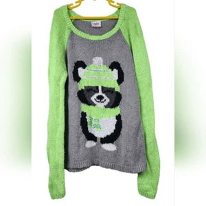 Justice Cute Winter Bear Sweater Girls 14 Pullover Neon Green/Gray Long Sleeves - Picture 1 of 8