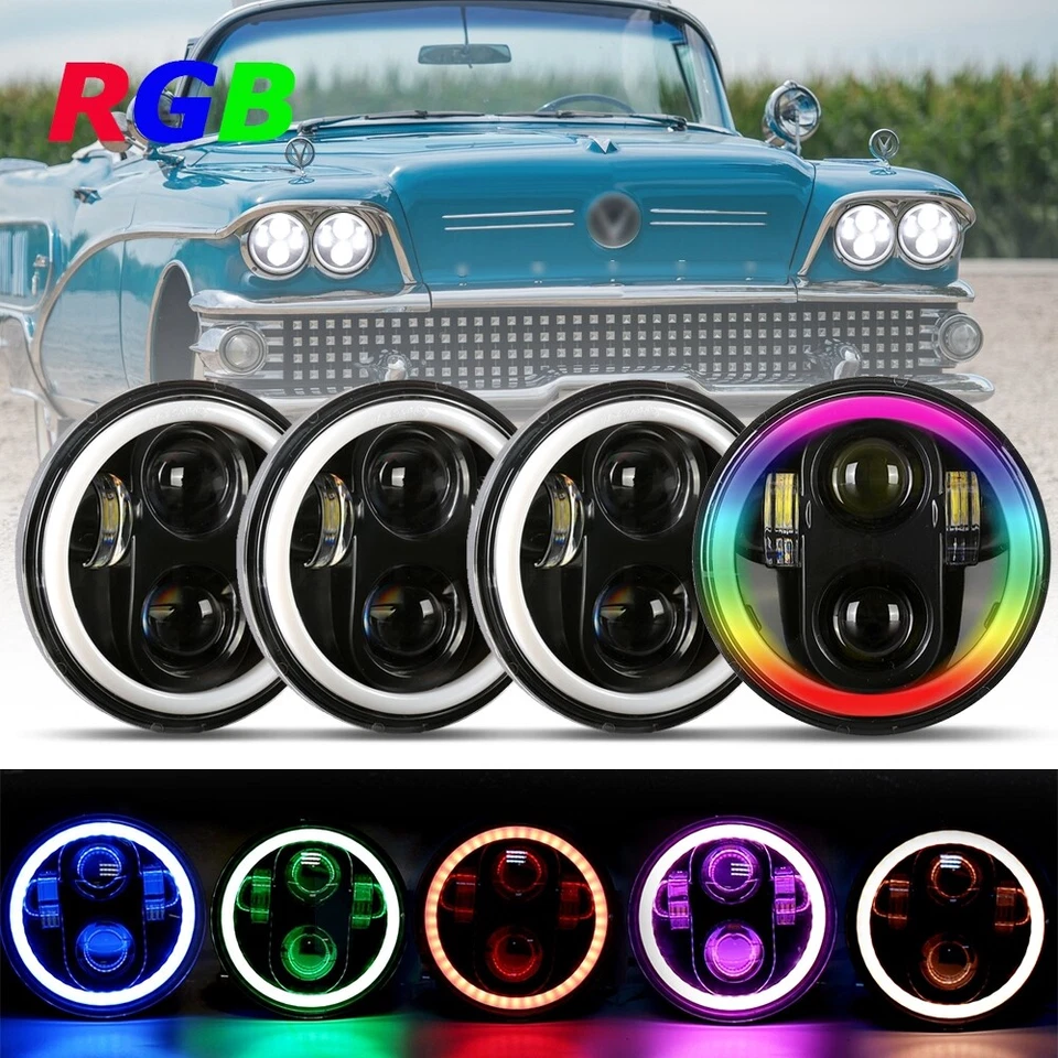 4 piezas faros LED redondos RGB 5,75" alto/bajo control DRL APP para Buick 1958-1975 Foto 1 de 4