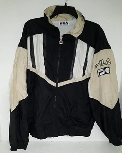 1990's VTG FILA Windbreaker JACKET Zipper VINTAGE Black WHITE & Khaki #17  - Picture 1 of 7