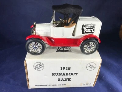 A2-66 ERTL 1:25 SCALE DIE CAST BANK - 1918 RUNABOUT - COUNTRY GENERAL - NIB - Image 1 of 4