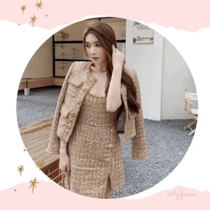 NWT Self Portrait Gold Tinsel Boucle Mini Dress / Jacket / Full Set - Picture 1 of 6