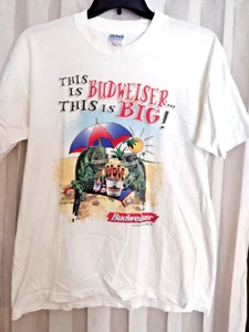 Vintage 90s Budweiser Iguana White T-shirt Size L Beer This is Big 1998 Beach - Picture 1 of 7