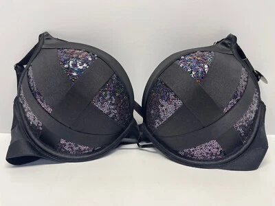 NUEVO CON ETIQUETAS SUJETADOR BOMBSHELL VICTORIA'S SECRET NEGRO LENTEJUELAS HOLOGRÁFICAS 36B Foto 1 de 2