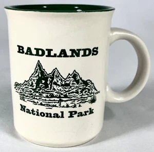 Badlands National Park Mug South Dakota Souvenir White Matte Green Glaze Int EUC - Picture 1 of 3