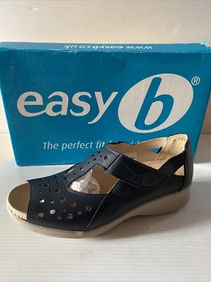 Easy B Marigold Touch Fastening navy DB Leather shoes Sandals sz 3 Wide Fit 2V - Image 1 of 4