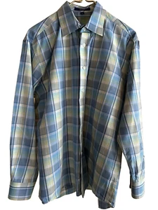 Alan Flusser New MEDIUM Classic Blue White Green Plaid Button Down Shirt NWOT - Picture 1 of 11