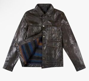 $ 798 Deus Ex Machina mitteldunkelbraun Leder Truckerjacke Motorrad Spieler klein